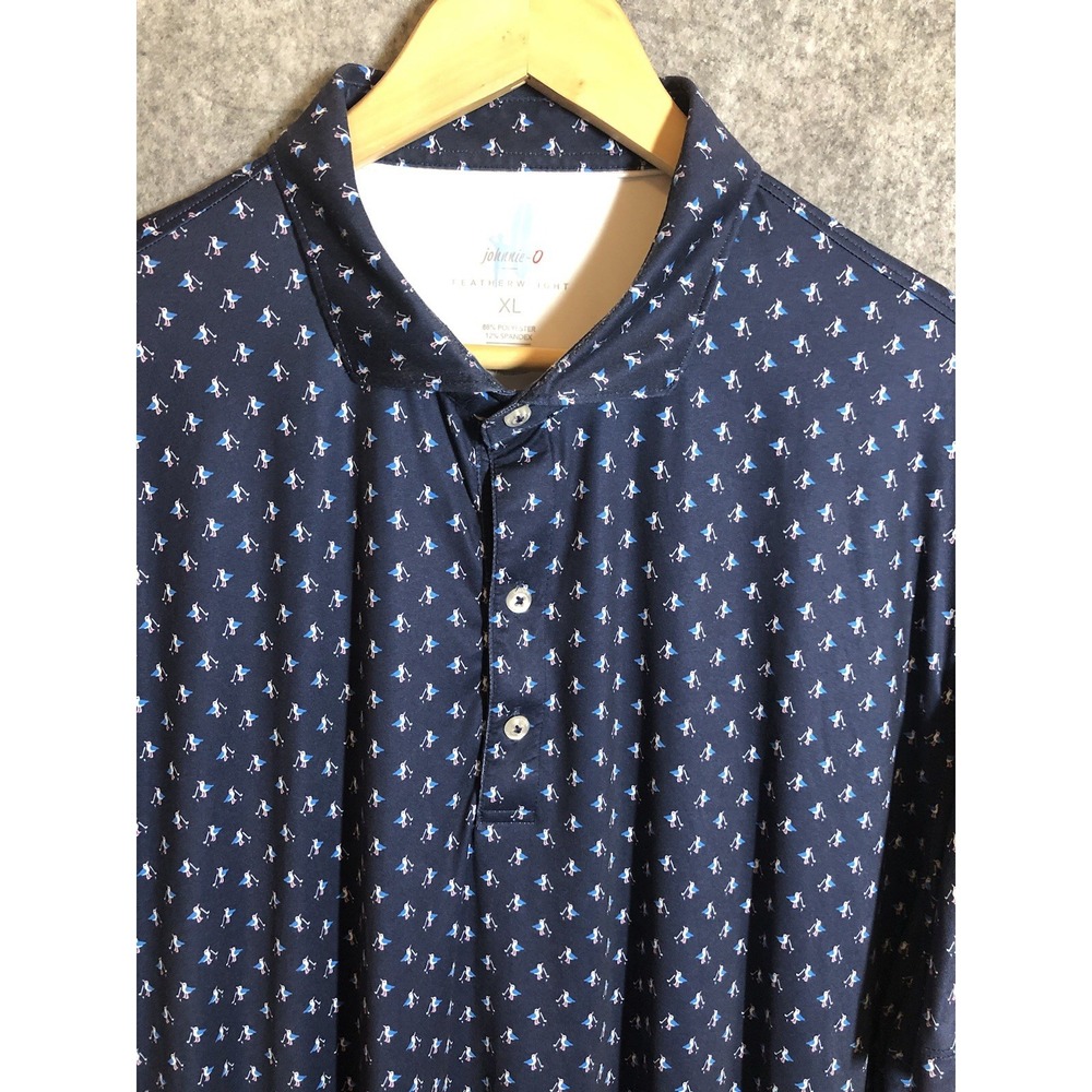 Johnny-O Polo Mens XL Blue Birdies With Clubs AOP Golf Performance Sports